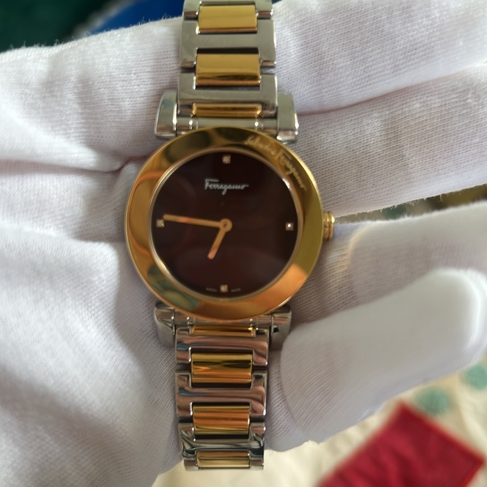 Salvatore Ferragamo Two-Tone Gold and Silver Women's Bracelet Watch - Gold Dial - Picture 5 of 15